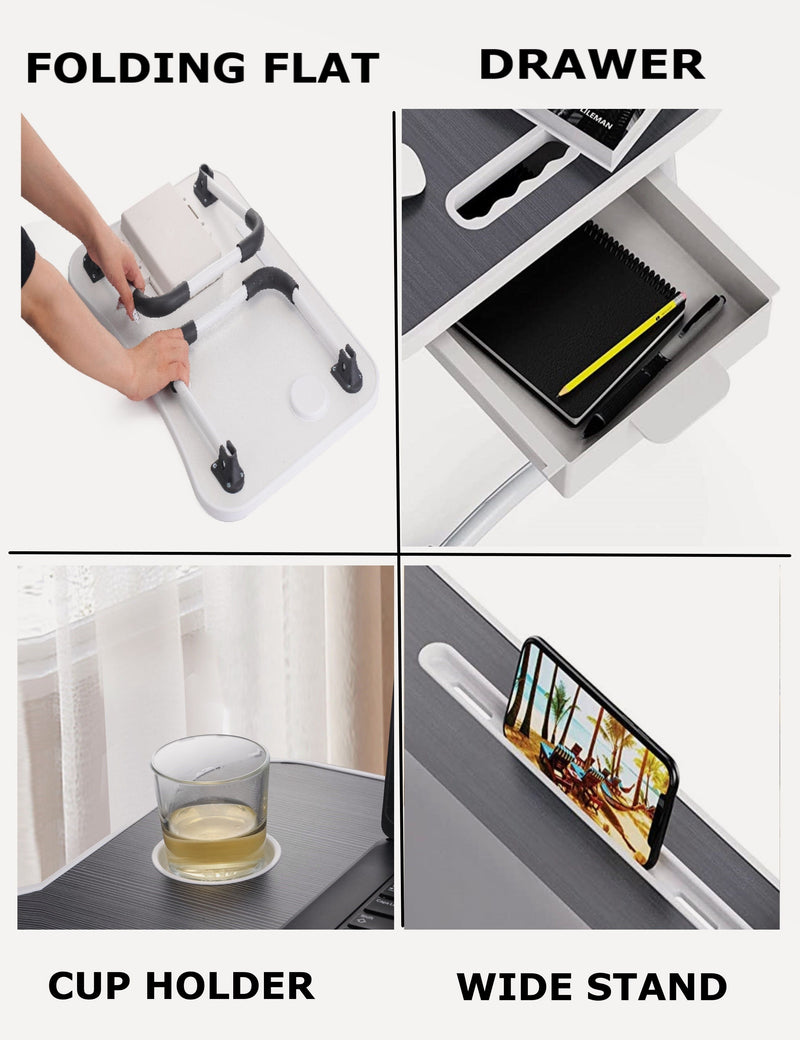 Laptop Bed Desk with Storage and Foldable Legs - Black