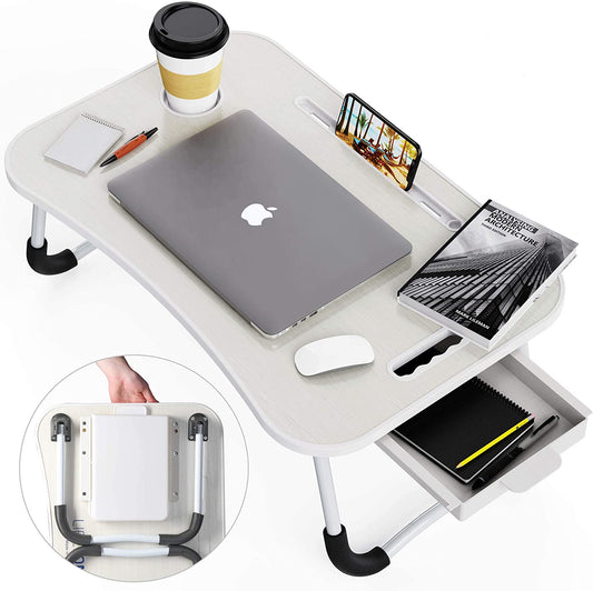 Laptop Bed Desk with Storage and Foldable Legs - White - main product image