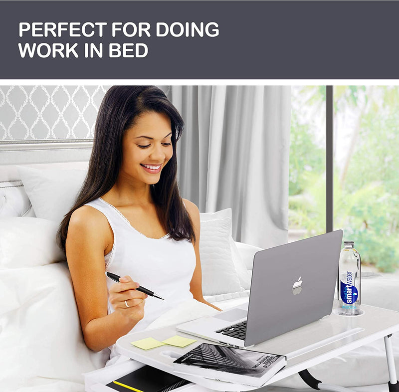 Laptop Bed Desk with Storage and Foldable Legs - White - alternate angle