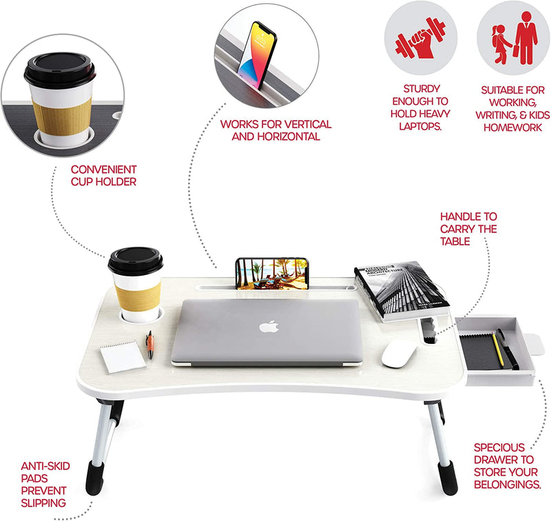 Laptop Bed Desk with Storage and Foldable Legs - White - additional product view