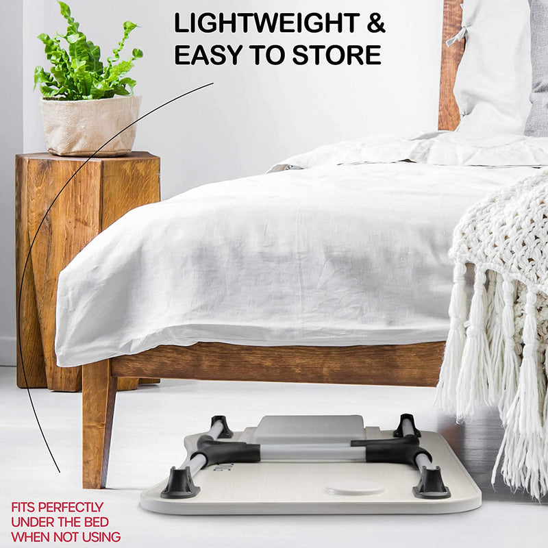 Laptop Bed Desk with Storage and Foldable Legs - White
