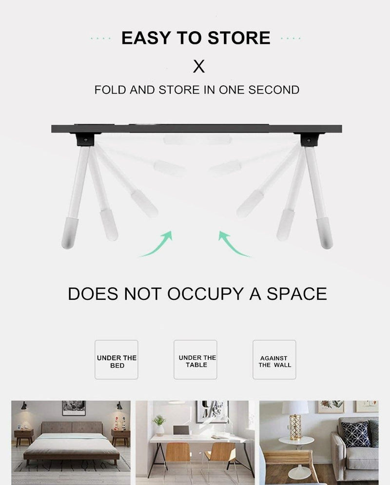 Laptop Bed Desk with Storage and Foldable Legs - White