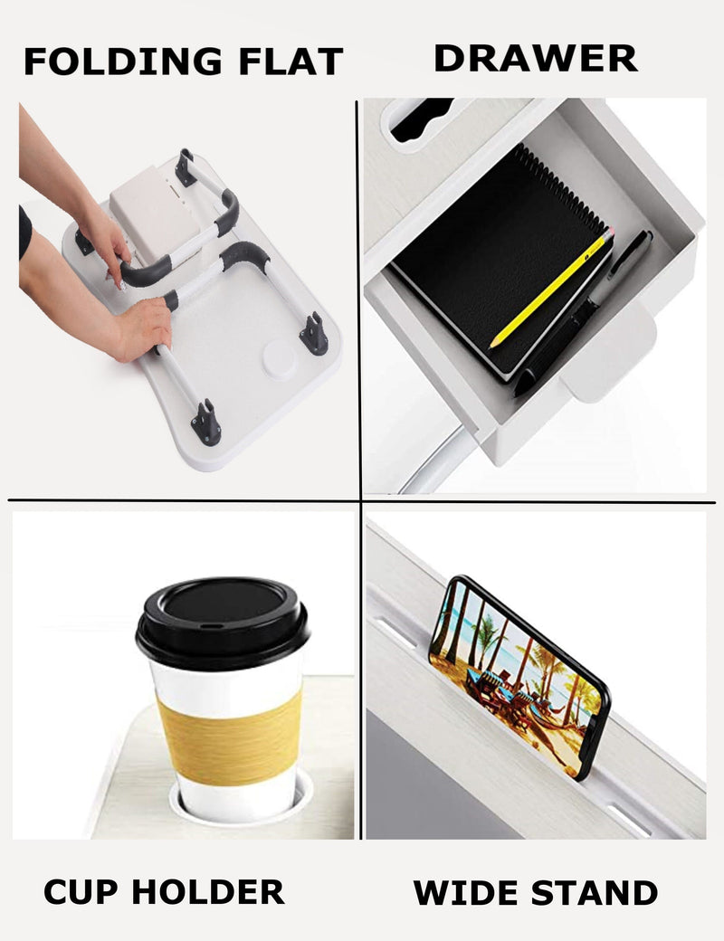 Laptop Bed Desk with Storage and Foldable Legs - White