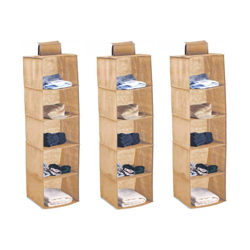 3 Pack 5-Tier Hanging Wardrobe Organiser, Non-Woven Fabric, Beige - main product image