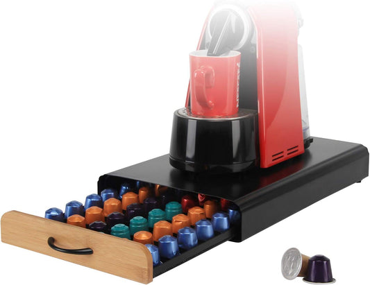 Coffee Pod Holder Bamboo Drawer for 60 Capsules, Natural - main product image