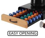 Coffee Pod Holder Bamboo Drawer for 60 Capsules, Natural - size and scale view