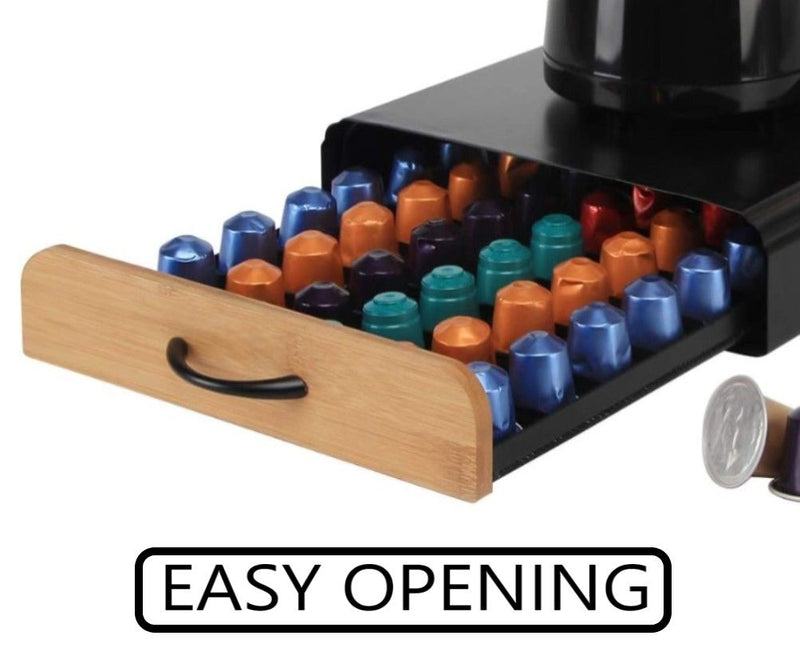 Coffee Pod Holder Bamboo Drawer for 60 Capsules, Natural - size and scale view