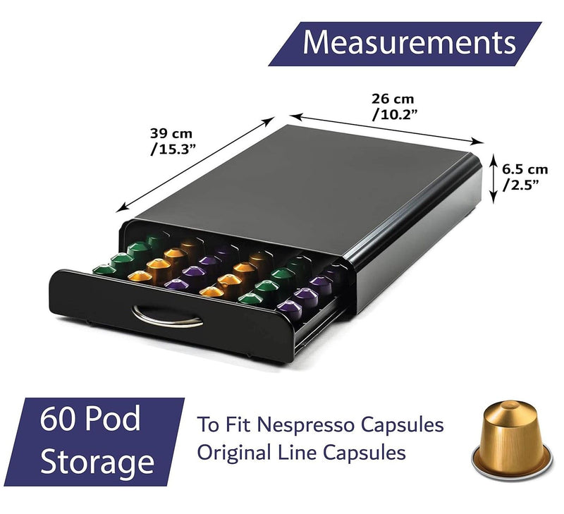 Coffee Pod Holder Metal Drawer for 60 Capsules, Black - additional product view
