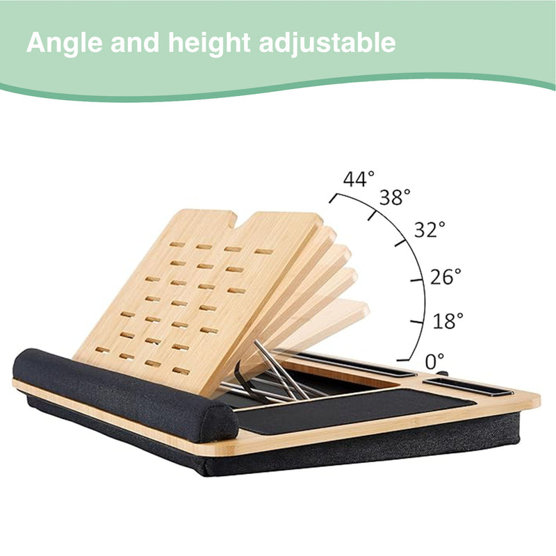 Bamboo Laptop Lap Desk with Cushion, Portable & Adjustable, Black - detail view