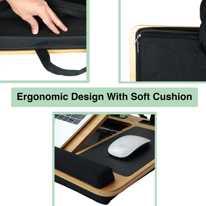 Bamboo Laptop Lap Desk with Cushion and Carry Bag - Adjustable