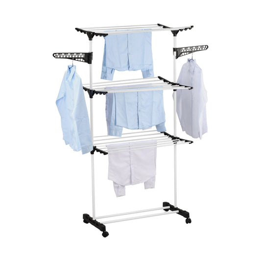 3-Tier Clothes Drying Rack, Rolling Folding, Stainless Steel Tubes in Grey - main product image