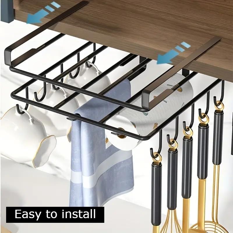 Multifunctional Under Cabinet Cutting Board Holder Rack, Black - detail view