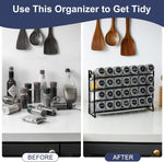 4 Tier Spice Rack Organiser with 28 Glass Jars, 300 Labels & Funnel, Black - detail view