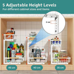 2 Tier Under Sink Organiser with Adjustable Height - White - size and scale view