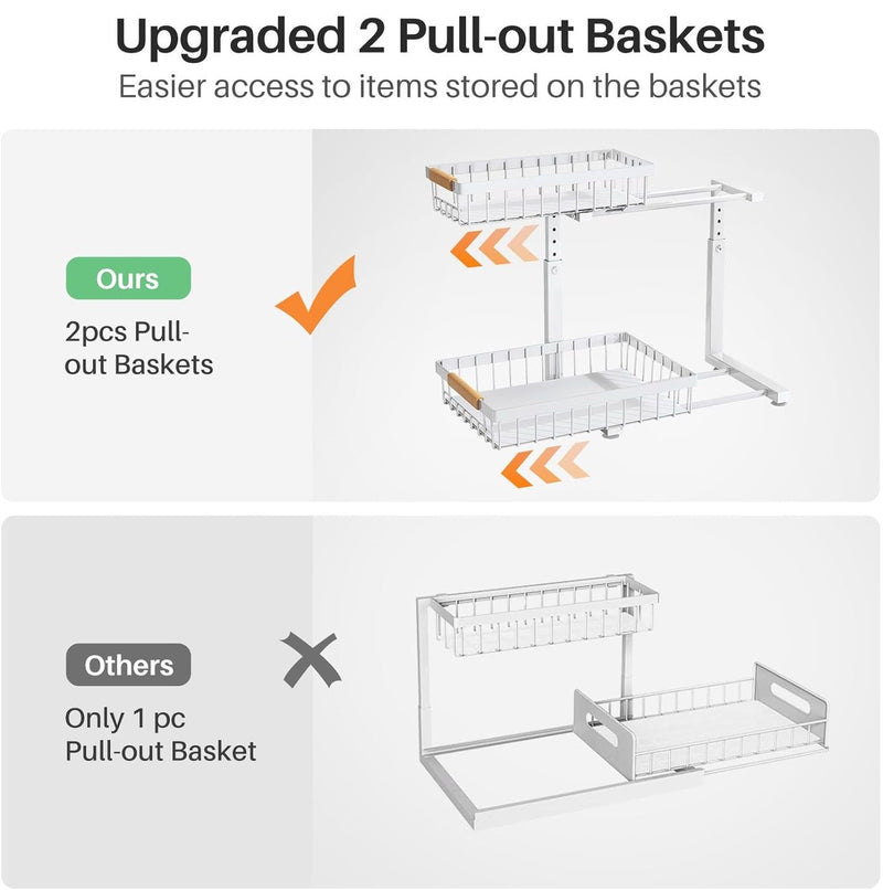 2 Tier Under Sink Organiser with Adjustable Height - White - additional product view