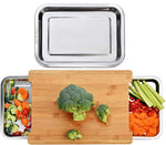 Bamboo Cutting Board with 2 Stainless Steel Trays for Meal Prep, Natural - main product image