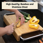 Bamboo Cutting Board with 2 Stainless Steel Trays for Meal Prep, Natural - detail view