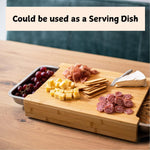 Bamboo Cutting Board with 2 Stainless Steel Trays for Meal Prep, Natural - size and scale view