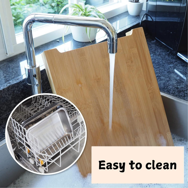 Bamboo Cutting Board with 2 Stainless Steel Trays for Meal Prep
