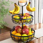 2-Tier Fruit Basket Bowl with Dual Banana Hanger, Black - main product image