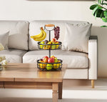2-Tier Fruit Basket Bowl with Dual Banana Hanger, Black - alternate angle