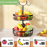 2-Tier Fruit Basket Bowl with Dual Banana Hanger, Black - detail view