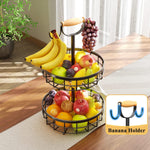 2-Tier Fruit Basket Bowl with Dual Banana Hanger, Black - size and scale view
