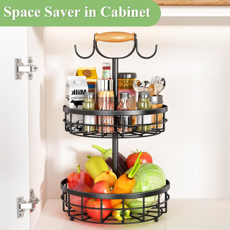 2-Tier Fruit Basket Bowl with Dual Banana Hanger