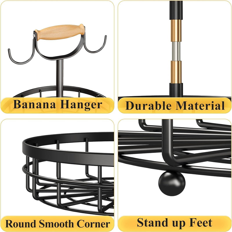 2-Tier Fruit Basket Bowl with Dual Banana Hanger