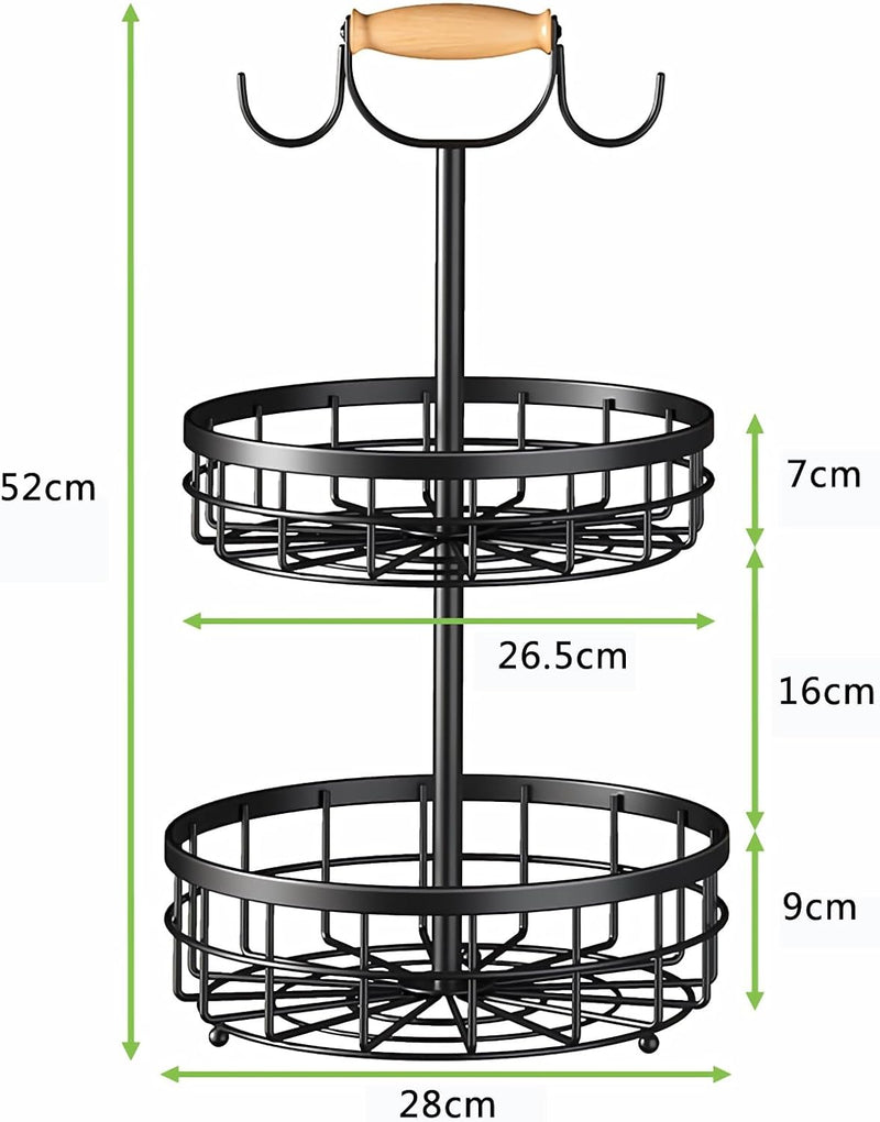 2-Tier Fruit Basket Bowl with Dual Banana Hanger