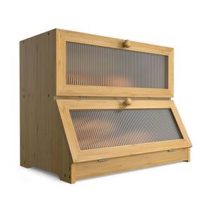 Double Layer Bamboo Bread Box with Clear Window for Kitchen - Natural