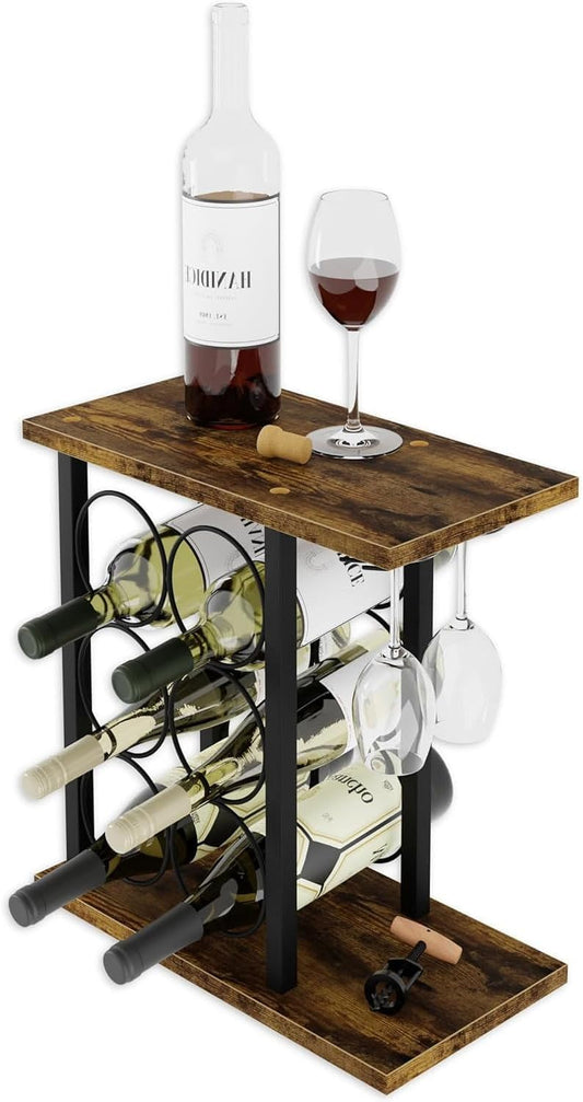 Countertop Wine Rack with Glass Holder for 6 Bottles, Black - main product image
