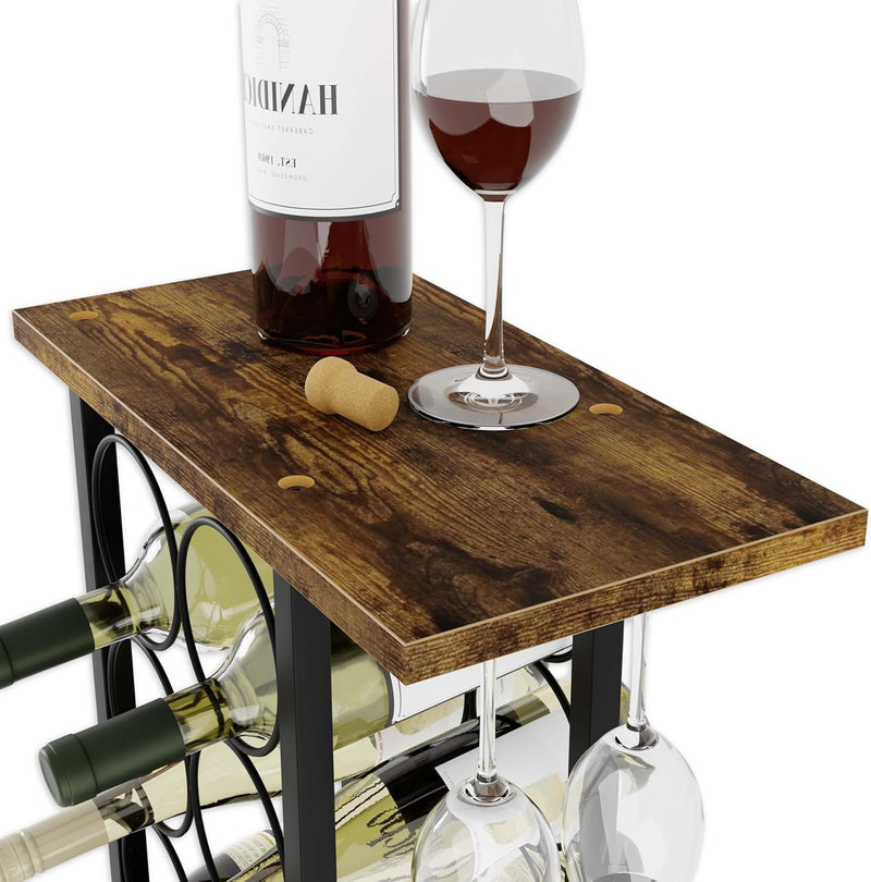Countertop Wine Rack with Glass Holder for 6 Bottles, Black - alternate angle
