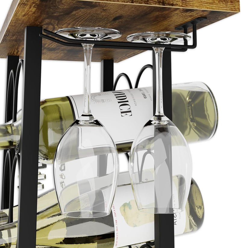 Countertop Wine Rack with Glass Holder for 6 Bottles