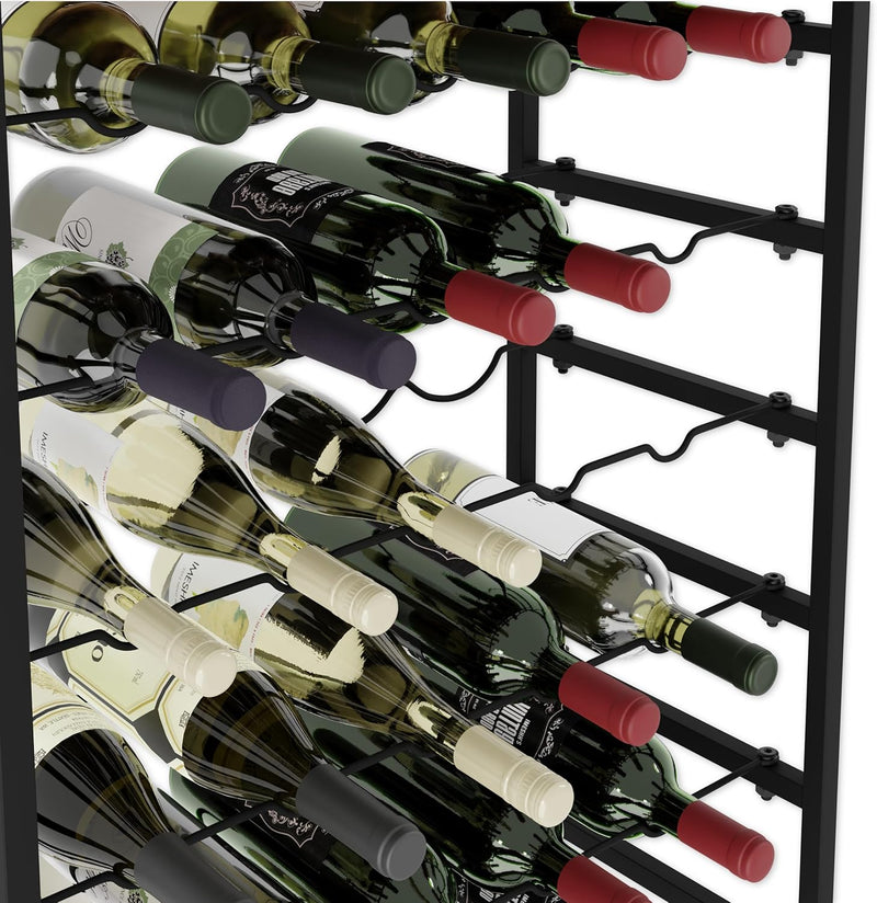 Freestanding 30 Bottle Wine Rack - 6 Tier Metal Shelf with Wood Countertop, Black - size and scale view