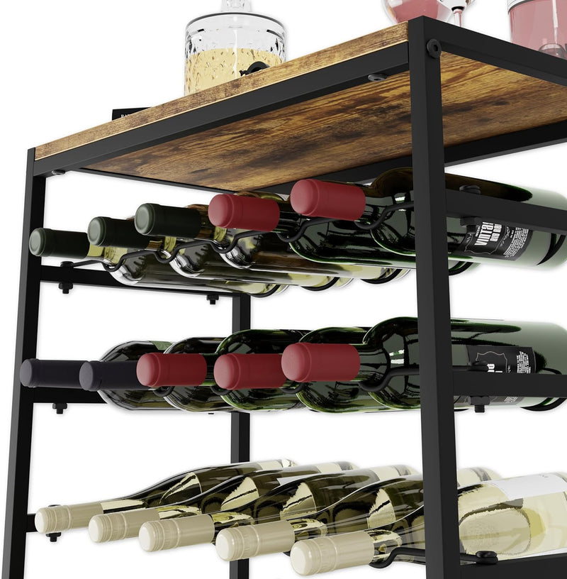 Freestanding 30 Bottle Wine Rack - 6 Tier Metal Shelf with Wood Countertop, Black - additional product view