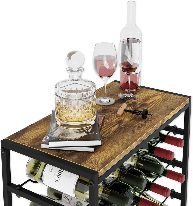 Freestanding 30 Bottle Wine Rack - 6 Tier Metal Shelf with Wood Countertop
