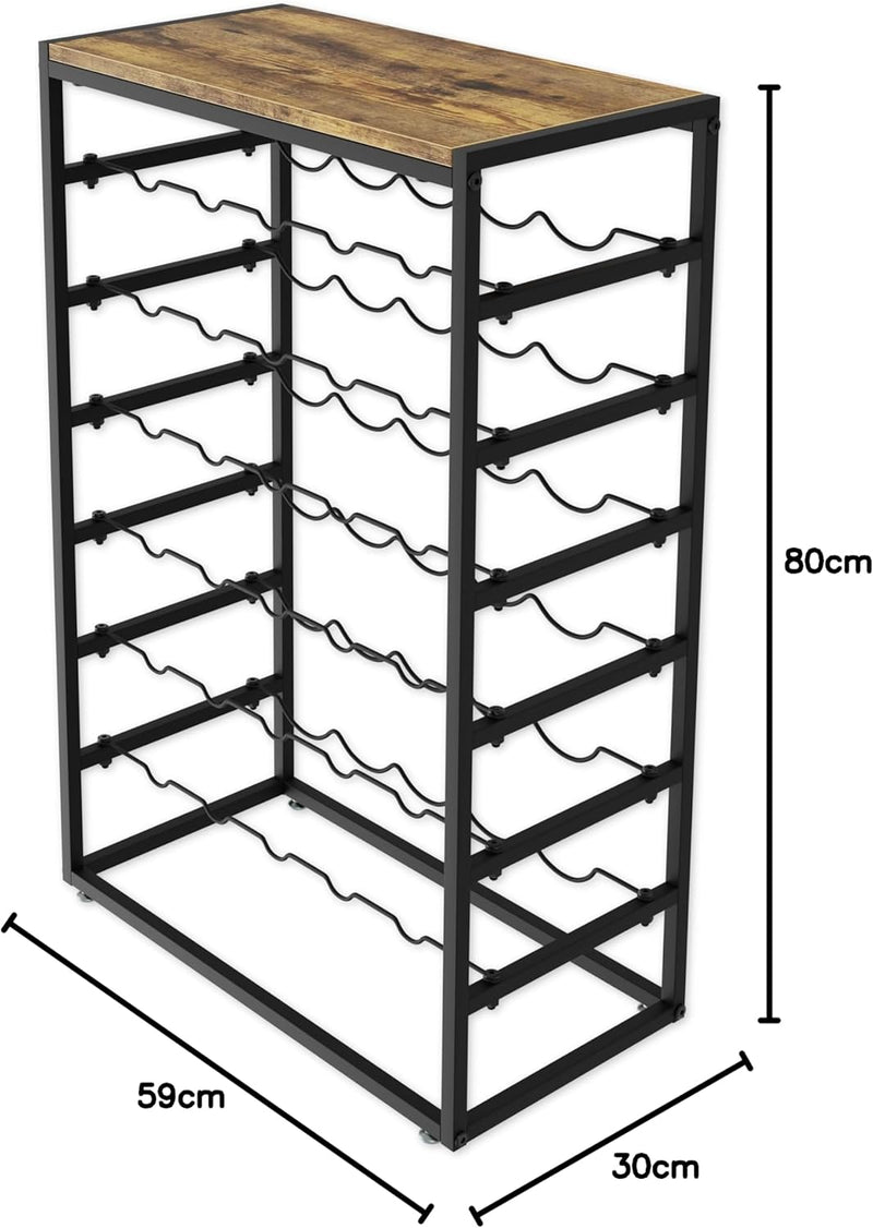 Freestanding 30 Bottle Wine Rack - 6 Tier Metal Shelf with Wood Countertop
