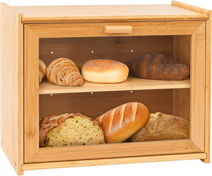 Large Bamboo Bread Box with Clear Window for Kitchen Counter