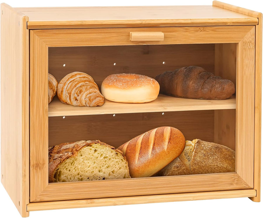 Large Bamboo Bread Box with Clear Window for Kitchen Counter, Natural - main product image