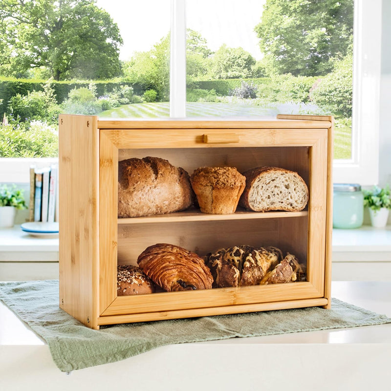 Large Bamboo Bread Box with Clear Window for Kitchen Counter, Natural - alternate angle