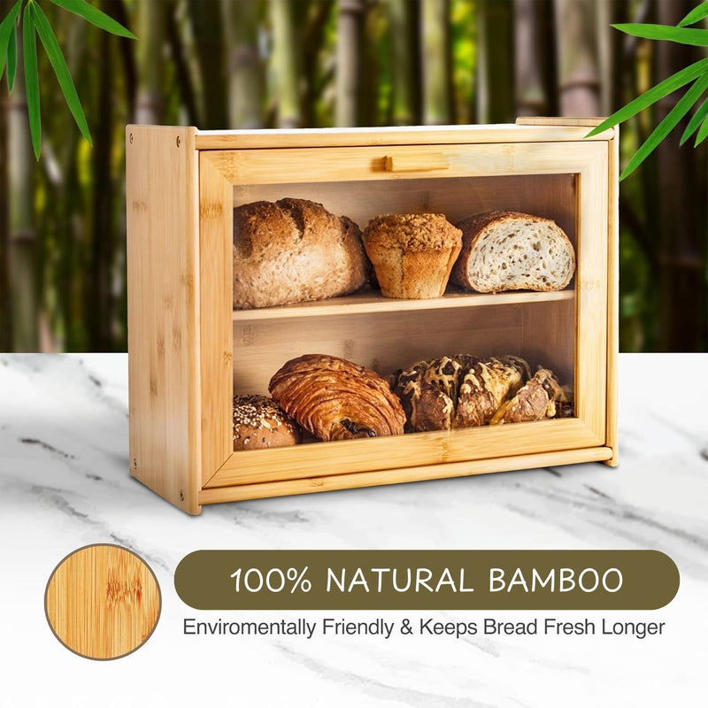 Large Bamboo Bread Box with Clear Window for Kitchen Counter, Natural - additional product view