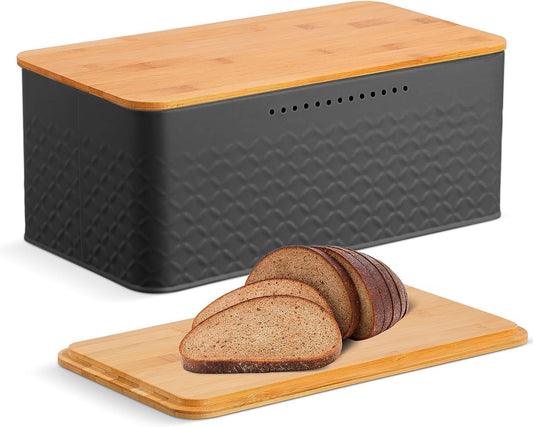 Stylish Bread Bin with Bamboo Lid for Countertop Storage, Black - main product image