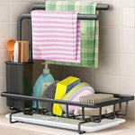 Kitchen Sink Caddy Sponge Holder with Drain Tray, Black - alternate angle