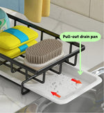 Kitchen Sink Caddy Sponge Holder with Drain Tray, Black - size and scale view
