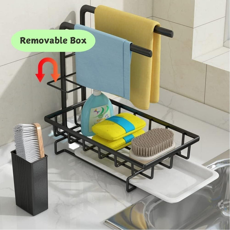 Kitchen Sink Caddy Sponge Holder with Drain Tray, Black - additional product view