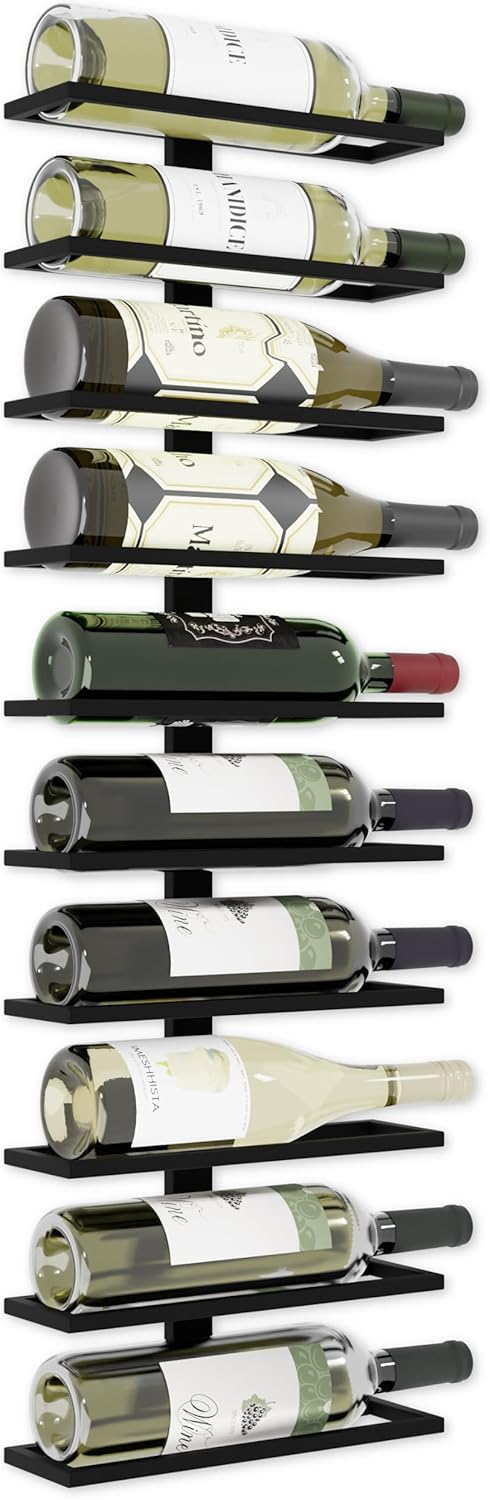 Metal Wall Mounted Wine Rack - Holds 10 Bottles - Stainless Steel, Black - main product image