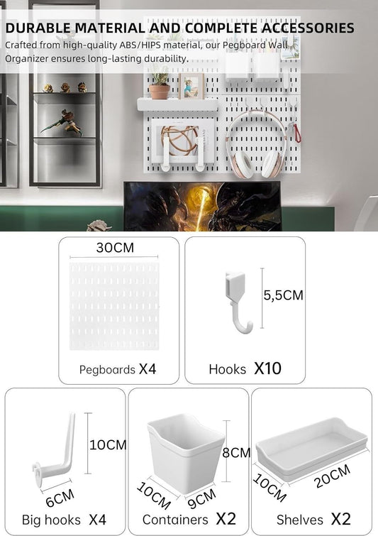 Pegboard Combination Kit - 4 Panels with 18 Accessories - White - alternate angle