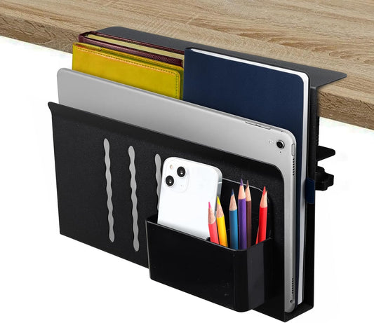 Under Desk Side Laptop Holder Storage with No Drill Cable Management Tray and Pen Storage for Office, Black - main product image