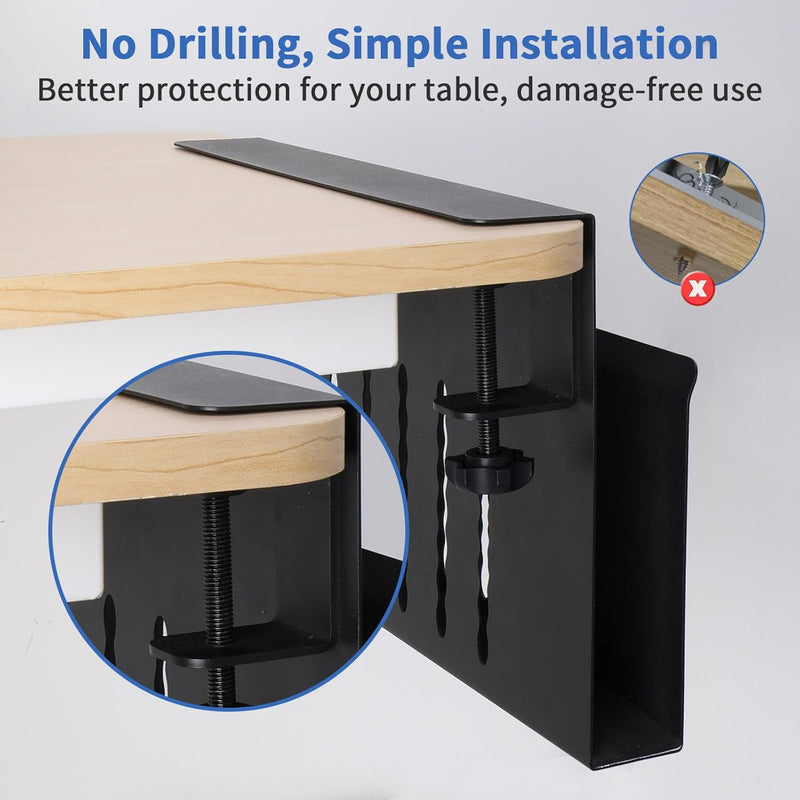 Under Desk Side Laptop Holder Storage with No Drill Cable Management Tray and Pen Storage for Office, Black - alternate angle